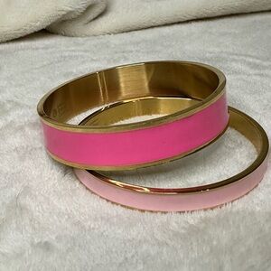 Susan Graver 🩷 Pink Enamel Shiny Gold Bangels